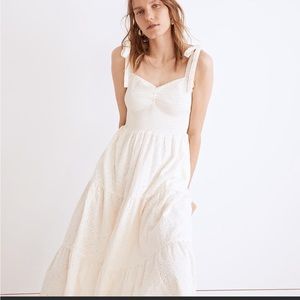 Madewell Eyelet Lucie Tie-Strap Tiered Midi Dress